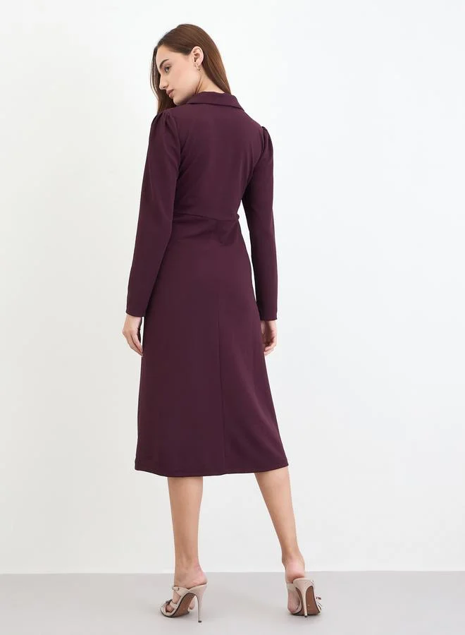 Styli  Women Burgundy Polo Neck A-Line Midi Dress for Women | Best Price UAE